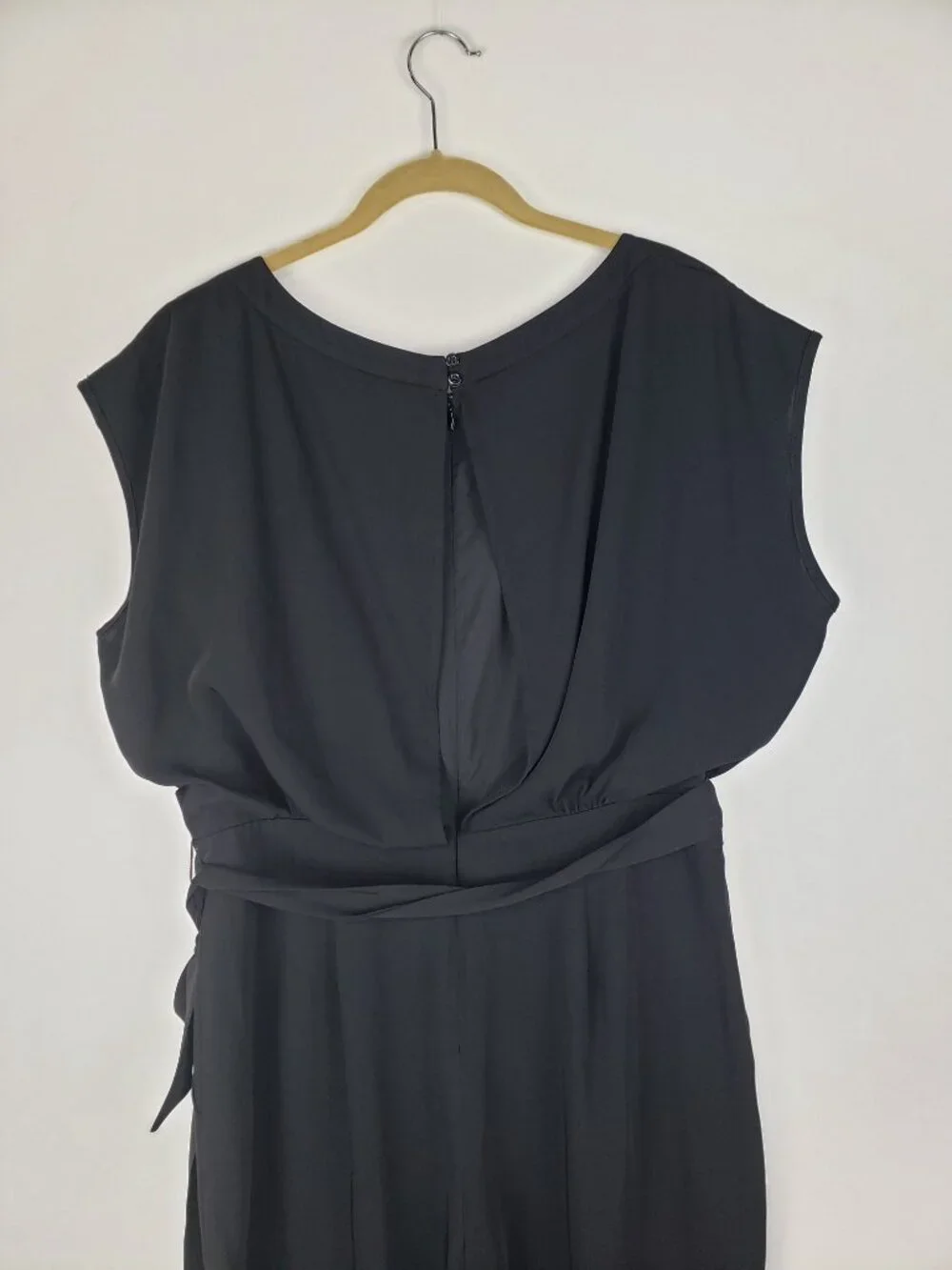 Eliza J Cap Sleeve Wide Leg Jumpsuit Black Blouson Tie Waist Womens 12